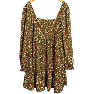 BCBG Paris Women s Green Floral Square Neck Babydoll Dress Size XL